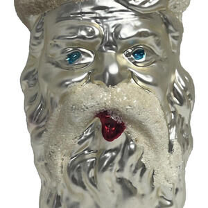 West Germany Glass Santa Clause Head Vintage Christmas Ornament 4.5" Tall